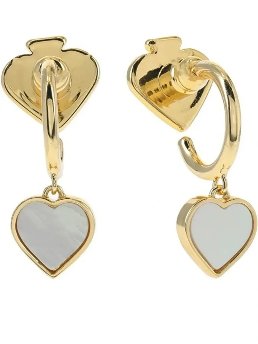 New Kate Spade flower mother-of-pearl heart drop huggie hoop earrings in Gold